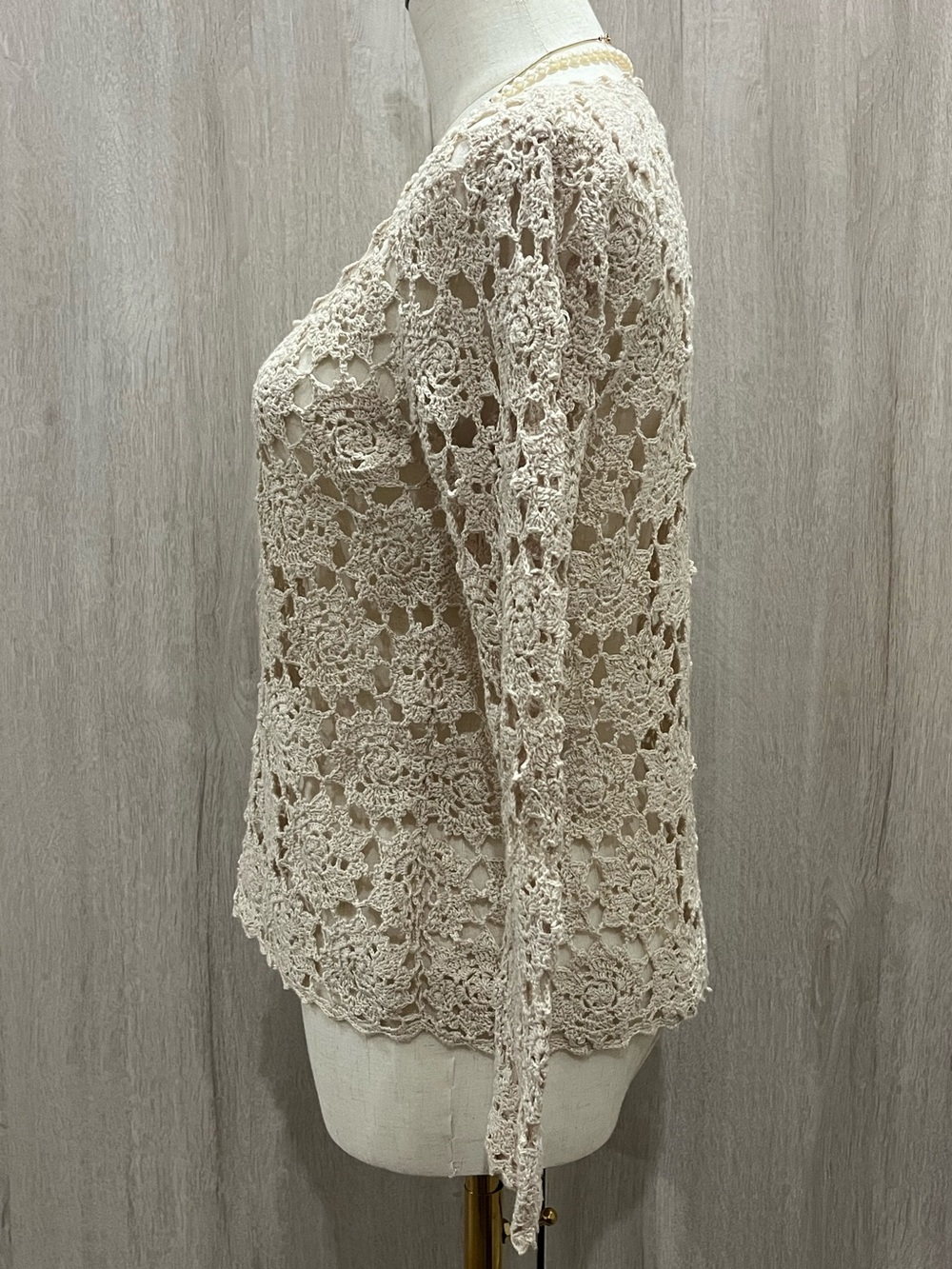 ZOEY Beige Hand Crochet Boho Sweater Top - Picture 4 of 7